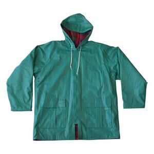 Vintage Misty Harbor Green Hooded Rain Jacket Plaid Lined Size M
